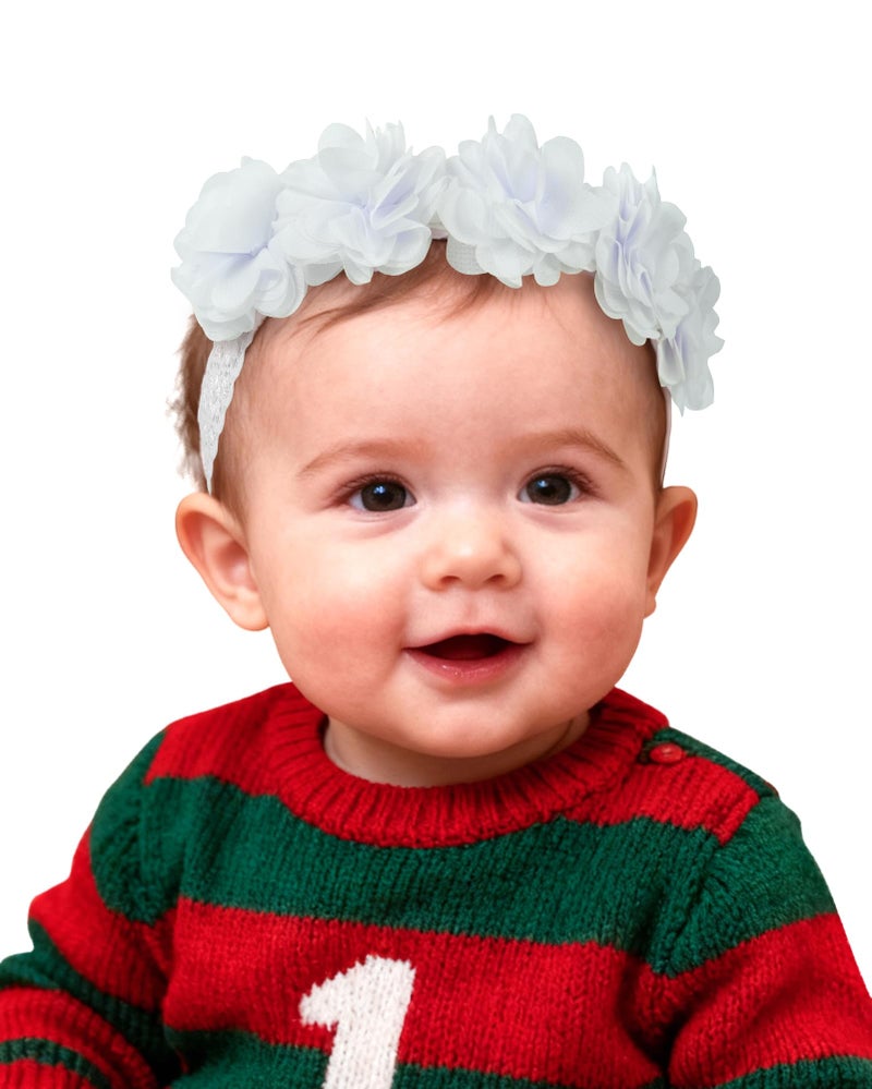 Fmeida Baby Girls Headbands for 4-24M | Soft Chiffon Flower Crown White (Fits 14.96"-18.89" Head) - Image 1